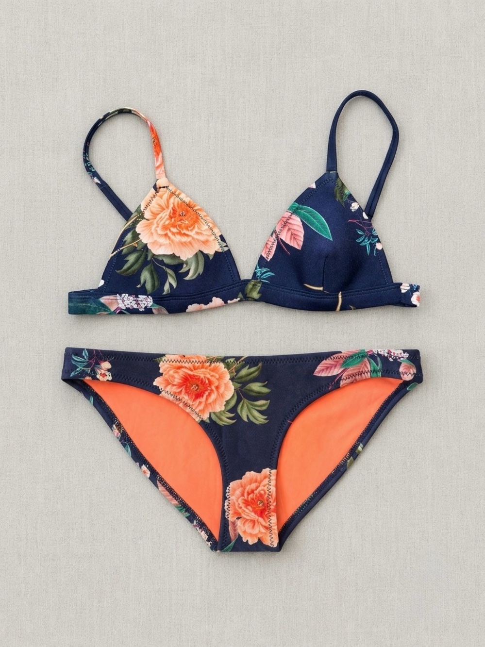 triangl swimwear Navy Floral Bikini with Coral Accents